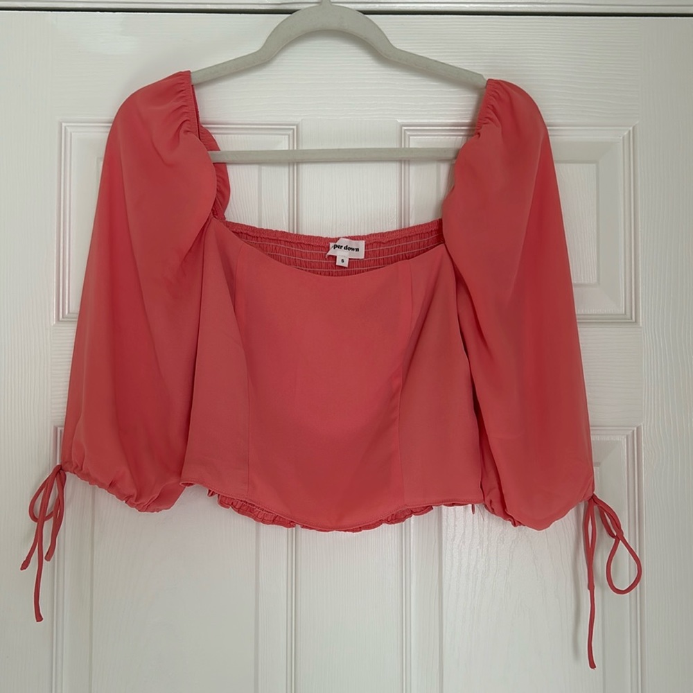 Superdown pink crop top with cinch